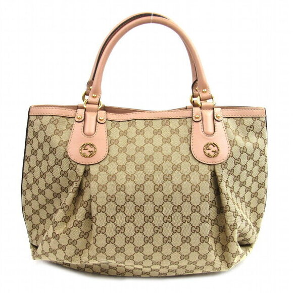 Gucci Leather Tote Bag Beige GG Canvas - Picture 2 of 16